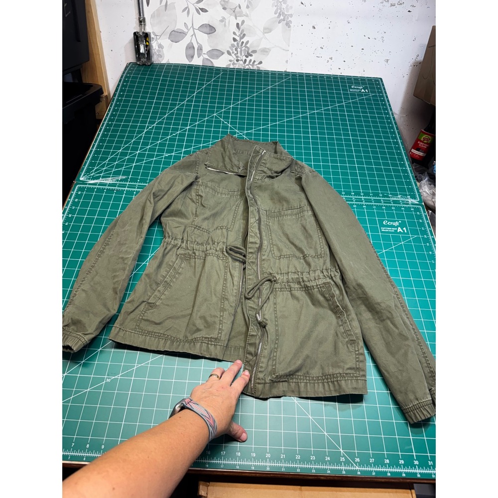 Old Navy Womens Olive Green Utility Field Jacket Full Zip Drawstring Medium